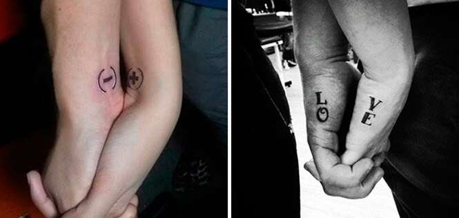 Casais apaixonados que fizeram tatuagens um para o outro
