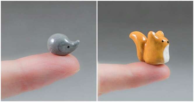 Estes animais de cerâmica são pequenos o suficiente para caberem na sua ponta do seu dedo
