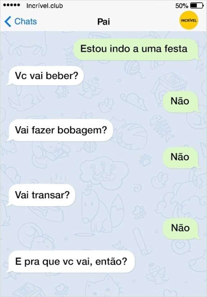 Mensagens enviadas por pais amorosos e bem-humorados