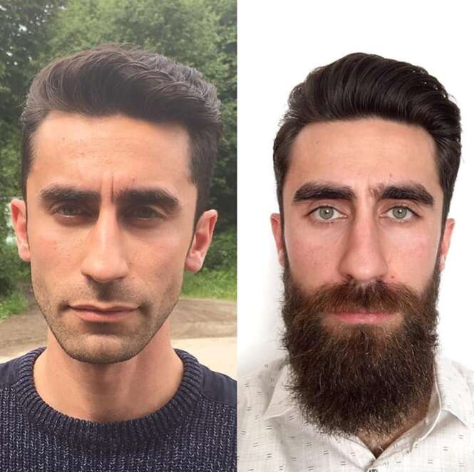 Antes e depois provando que os homens ficam muito diferentes sem barba