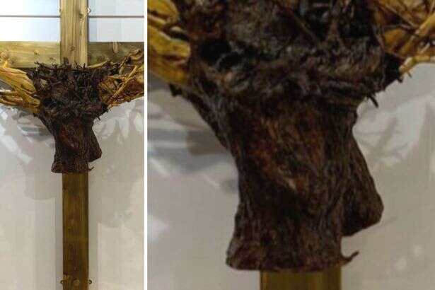 Artista fica em choque ao encontrar rosto de Jesus em escultura de árvore crucificada