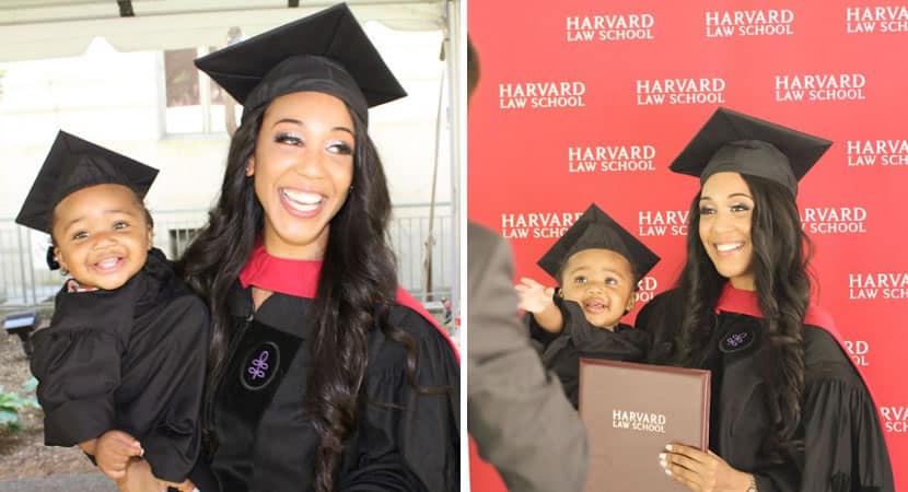 Depois de fazer prova em trabalho de parto, mãe solo se forma em Harvard e leva filha à formatura!