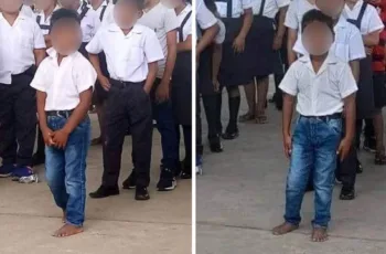 Criança frequenta as aulas embora não consiga ter calçado nem uniforme