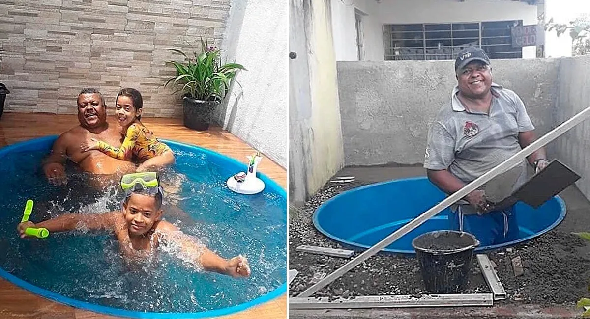 Sua família queria uma piscina e, para não gastar dinheiro, ele a fez com as próprias mãos