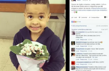 Mãe educa filho o fazendo levar flores a coleguinha que ele empurrou na escola e cena comove web