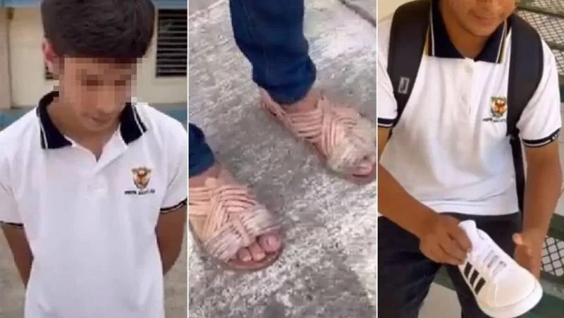 Pai faz jovem ir à escola de sandálias por caçoar de colega com tênis pirata